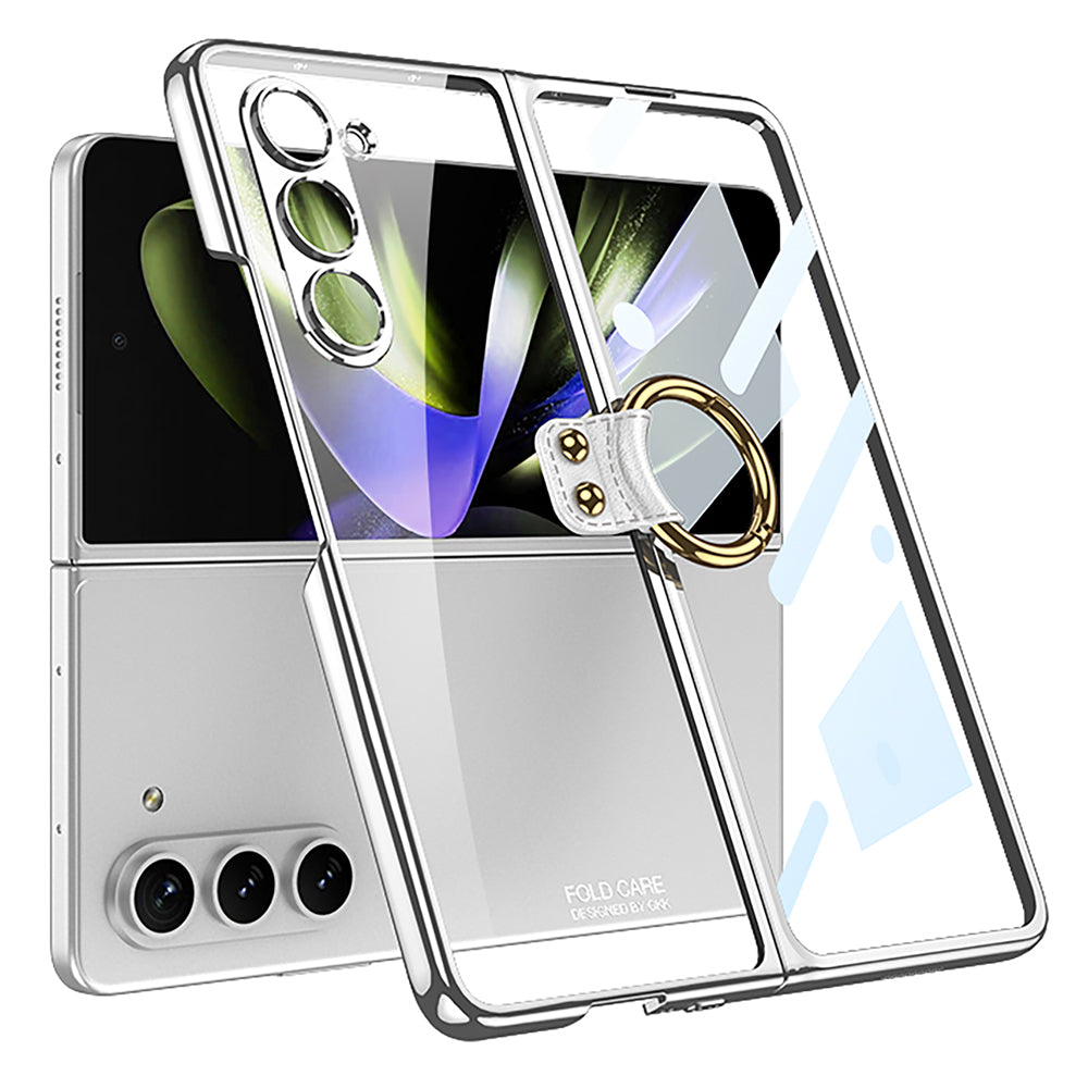 GKK For Samsung Galaxy Z Fold5 5G Hard PC Kickstand Phone Case Electroplating Clear Cover with Tempered Glass Film GKK For Samsung Galaxy Z Fold5 5G Hard PC Kickstand Phone Case Electroplating Clear Cover with Tempered Glass Film
